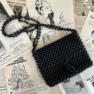 Vintage 50s Walborg Black Beaded Shoulder Bag Handmade in Japan